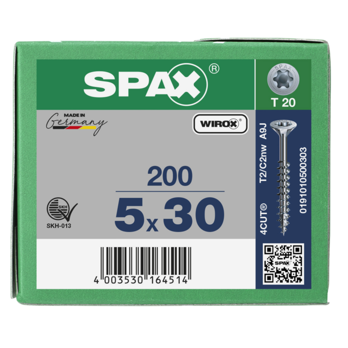 Spax spaanplaatschroeven T20 verzinkt 5 x 30 mm deeldraad