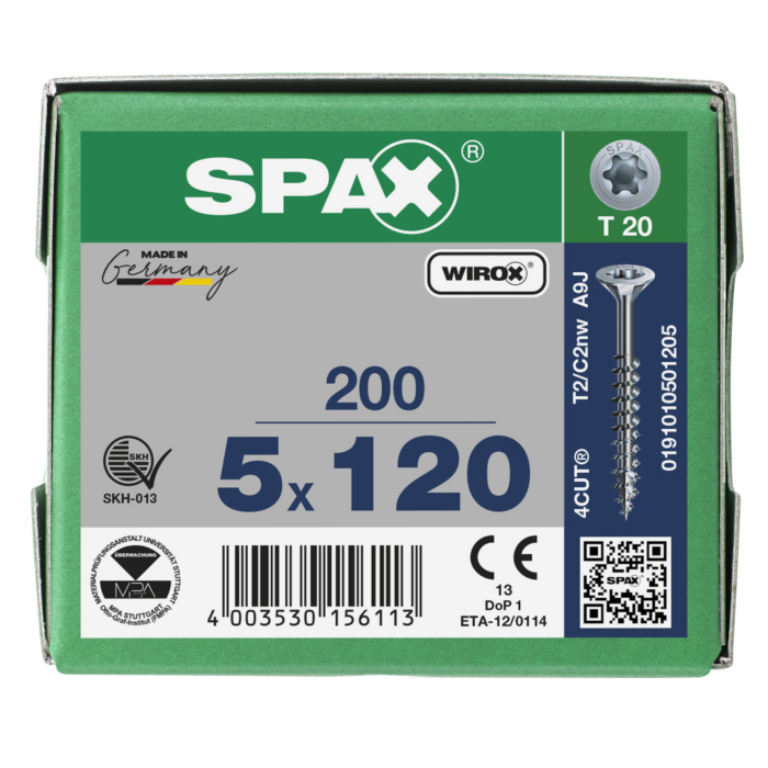 Spax spaanplaatschroeven T20 verzinkt 5 x 120 mm deeldraad