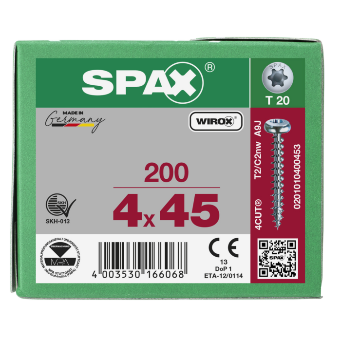 Spax spaanplaatschroeven T20 cilinderkop verzinkt 4 x 45 mm voldraad 