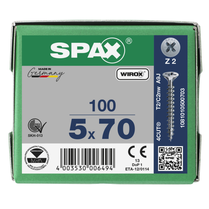 Spax spaanplaatschroeven PZ2 verzinkt 5 x 70 mm voldraad