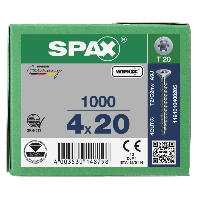 Spax spaanplaatschroeven T20 verzinkt 4.5 x 60 mm deeldraad