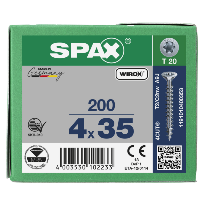 Spax spaanplaatschroeven T20 verzinkt 4 x 35 mm voldraad