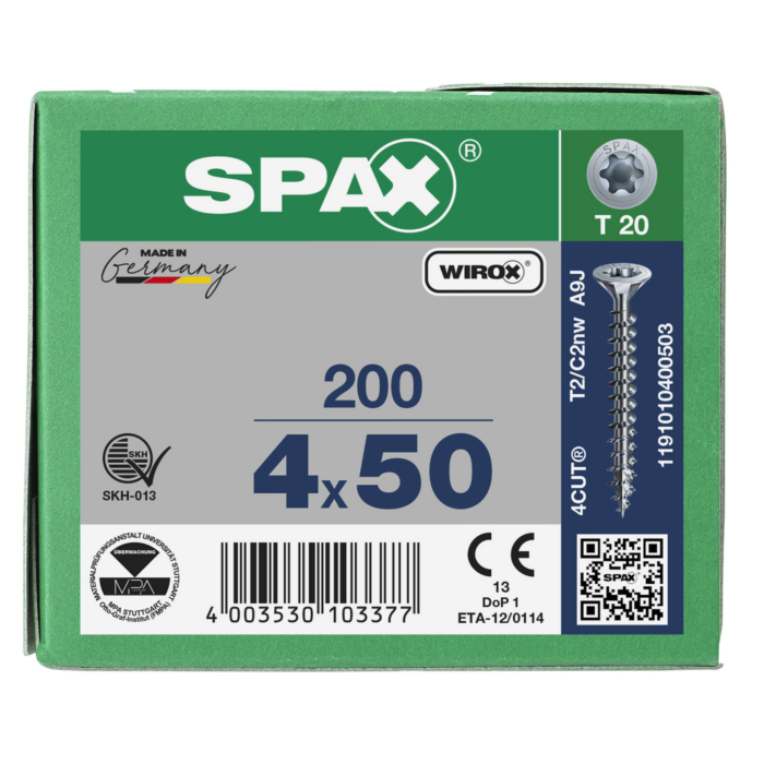 Spax spaanplaatschroeven T20 verzinkt 4 x 50 mm voldraad