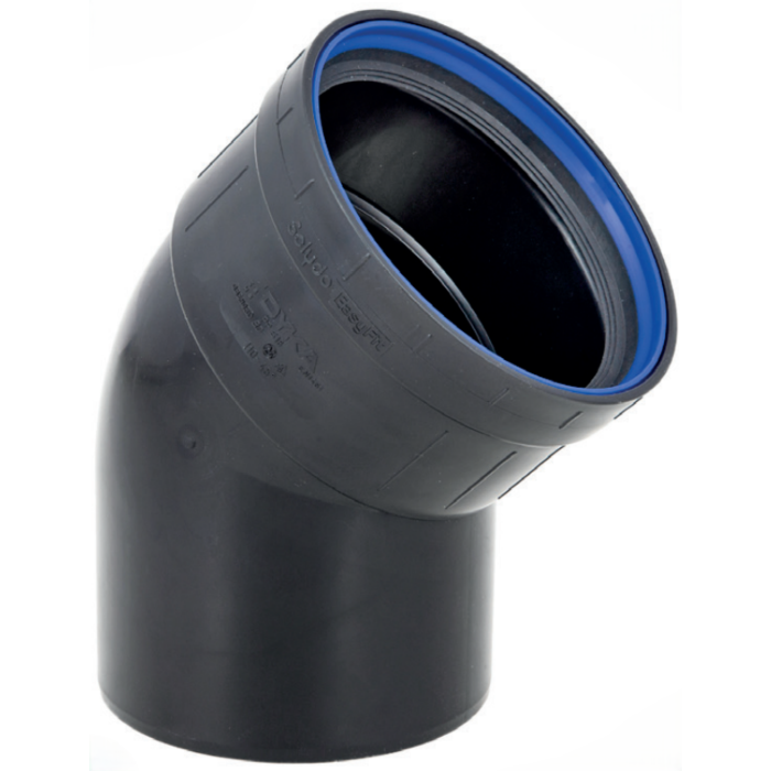PP bocht zwart manchet / spie 50 mm 45° PP bocht zwart manchet / spie 50 mm 45°