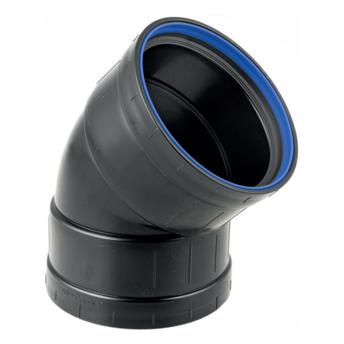 PP bocht zwart 2 x manchet 75 mm 45° PP bocht zwart 2 x manchet 75 mm 45°
