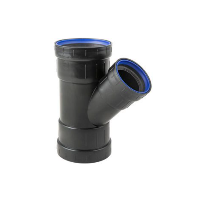 PP t-stuk zwart 3 x manchet 75 mm x 40 mm 45°